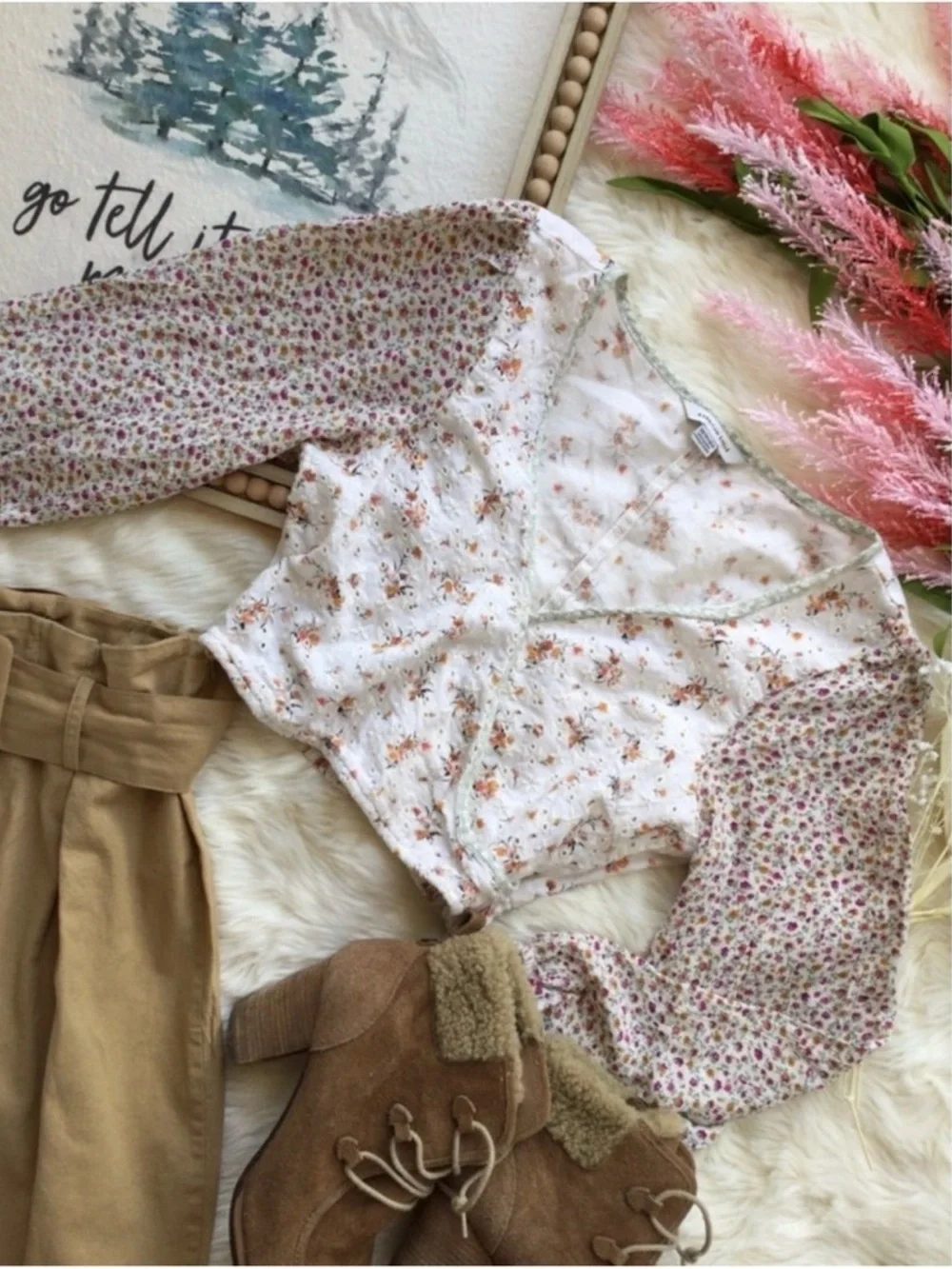 American Eagle White Floral Patchwork Eyelet Crop Top Sz XS Cottagecore